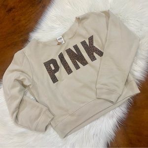 NWT Victoria's Secret PINK Fleece Cropped Sweatshirt Animal Print ~ Sz. L